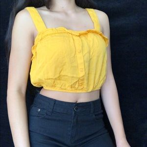 yellow crop top buttom up straps